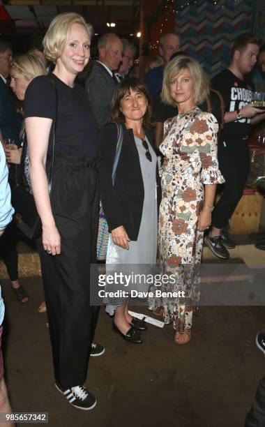 Gwendoline Christie, guest, and Nicola Formby attend a special performance of "The Jungle" in honour of AA Gill hosted by The Sunday Times at...