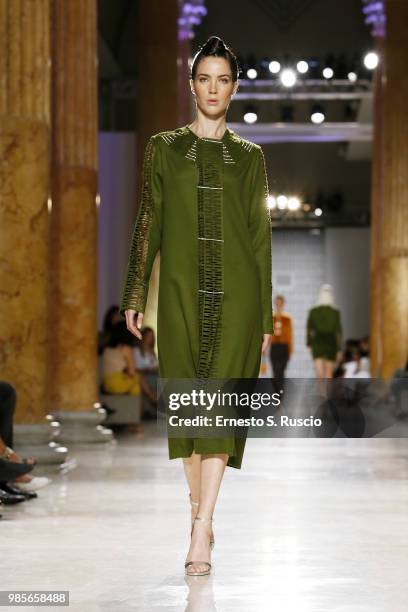 Model walks the runway at the Sabrina Persechino show during Altaroma at Palazzo delle Esposizioni on June 27, 2018 in Rome, Italy.