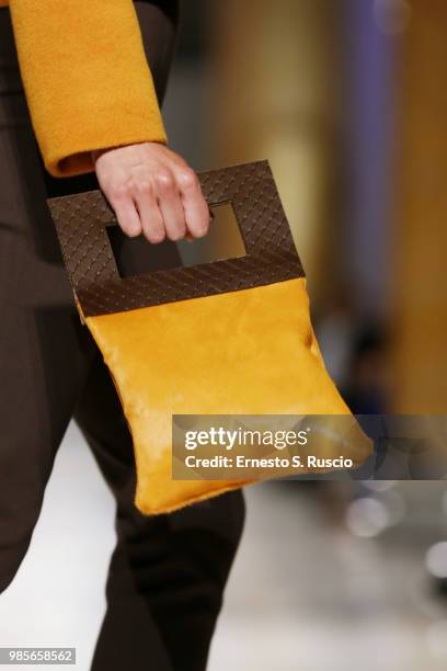 Model walks the runway at the Sabrina Persechino show during Altaroma at Palazzo delle Esposizioni on June 27, 2018 in Rome, Italy.