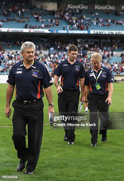 Neil Craig, coach of the Crows, leaves the ground after the round four AFL match between the Adelaide Crows and the Carlton Blues at AAMI Stadium on...