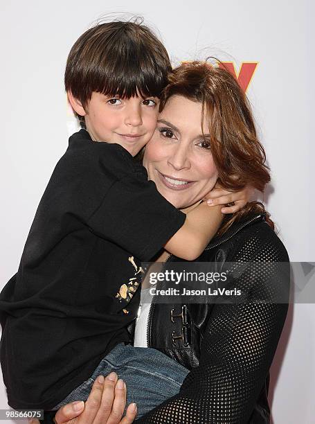 Actress Jo Champa and son attend the premiere of "Furry Vengeance" at Mann Bruin Theatre on April 18, 2010 in Westwood, California.