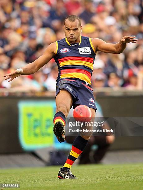 Graham Johncock of the Crows kicks during the round four AFL match between the Adelaide Crows and the Carlton Blues at AAMI Stadium on April 17, 2010...