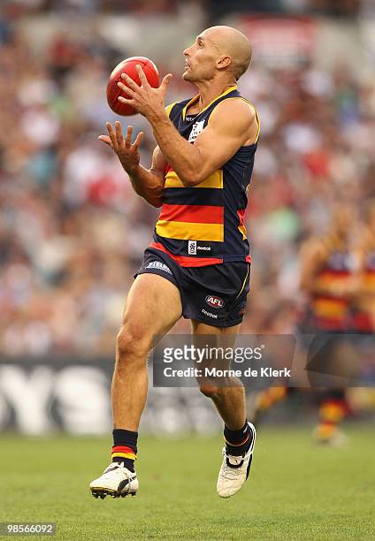 Tyson Edwards of the Crows marks during the round four AFL match between the Adelaide Crows and the Carlton Blues at AAMI Stadium on April 17, 2010...