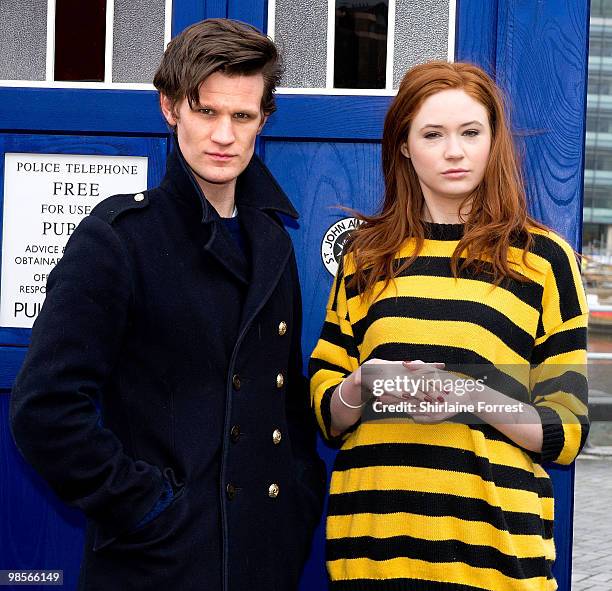 Matt Smith and Karen Gillan attend photocall to launch the new season of 'Dr Who' at The Lowry on March 31, 2010 in Manchester, England.