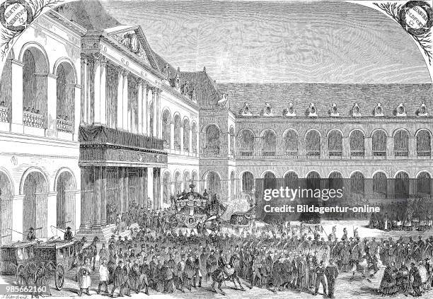 Funeral, burial procesion of Armand Joseph Bruat, 1796 - 1855, a French admiral, Crimean War 1853 - 1856, Digital improved reproduction of an...