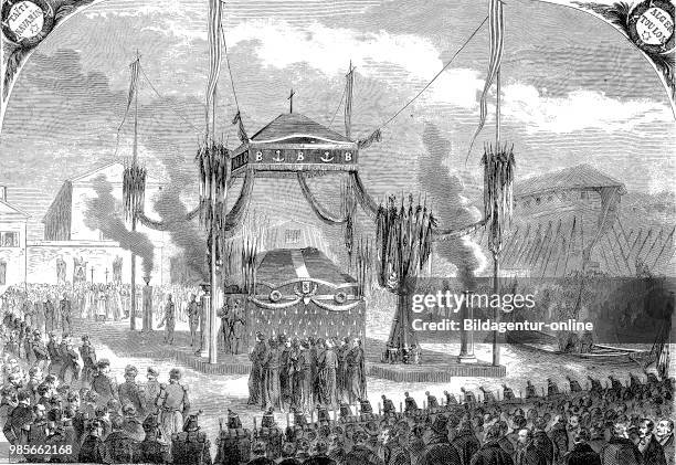 Funeral, burial procesion of Armand Joseph Bruat, 1796 - 1855, a French admiral, Crimean War 1853 - 1856, Digital improved reproduction of an...