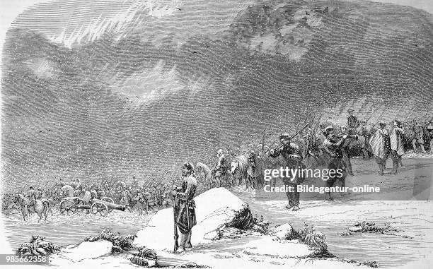 Crimean War 1855, English soldiers on their way back from a reconnaissance, exploring military reconnaissance near Balaklava, Digital improved...