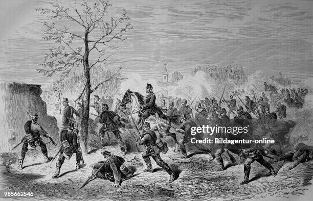 Attack of the Prussian guards on the village of Le Bourget on 30 October, France , Franco-German War 1870/71, digital improved reproduction of an...