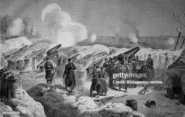 Battery Prussian drawn mortar No. 26 in front of Fort Double Couronne near Saint Denis, France, Franco-German War 1870/71, digital improved...