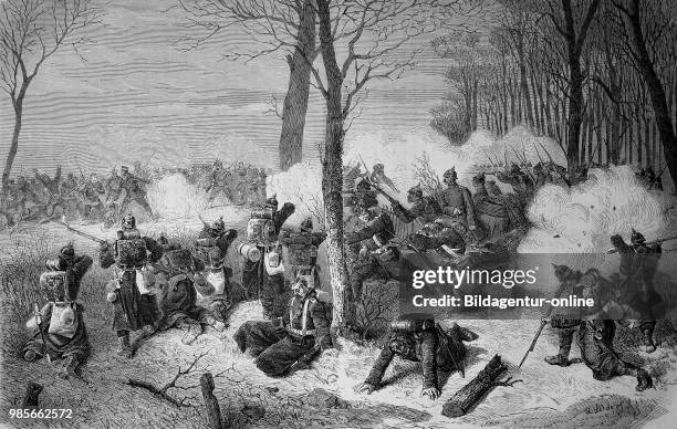 Defense of Le Bourget against the battle of the French marines in battle on December 21st, France , Franco-German War 1870/71, digital improved...