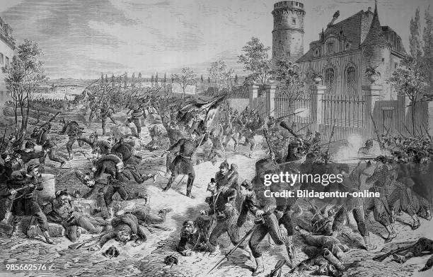 Rudolph Otto von Budritzki and the 2nd Battalion of the Guards Grenadier Regiment, Queen Elizabeth, at the entrance of Le Bourget in the fight on 30...