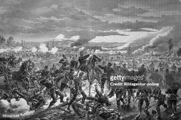 The Prussian 1st Division in battle at Pange on 14th August, Franco-German War 1870/71, digital improved reproduction of an original print from th...