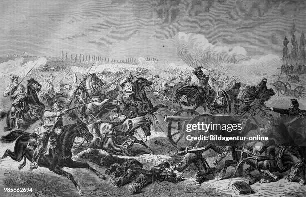 Conquest of a French artillery battery by the 7th Prussian Cuirassier Regiment at Mars-la-Tour on 16 August, Franco-German War 1870/71, digital...