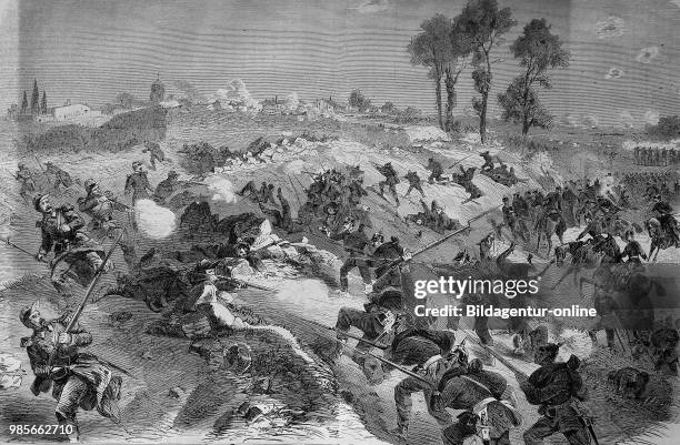 Battle of the Prussian Garden at Gravelotte, called in France Bataille de Saint-Privat, on 18 August, Franco-German War 1870/71, digital improved...