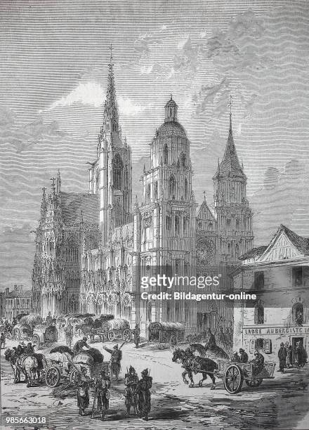 German troops on the Dome Square of Evreux after the Battle of Le Mans, mid-January 1871, France ,German-French campaign of 1870/1871, digital...