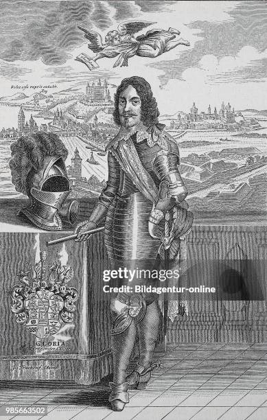 Duke Bernhard of Saxe-Weimar, 16 August 1604 - 18 July 1639, was a general of the Thirty Years War. In the background left Wuerzburg with the feast...