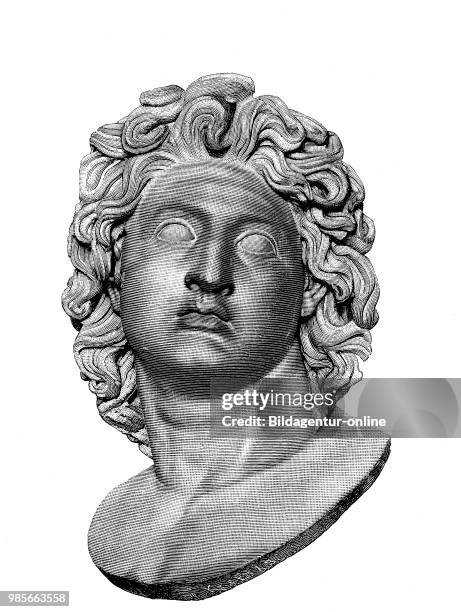 Portrait bust of Alexander the Great in the Capitoline Museum of Rome, Italy, digital improved reproduction of an original print from the 19th...
