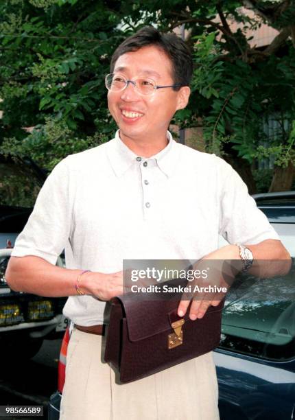 Japan's head coach Takeshi Okada arrives at Nihon Aerobics Center to summerize the technical report on FIFA World Cup France 1998 on July 26, 1998 in...