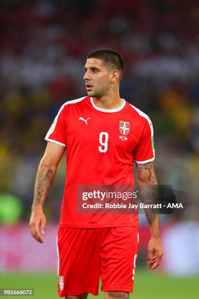 Aleksandar Mitrovic of Serbia in action during the 2018 FIFA World Cup Russia group E match between Serbia and Brazil at Spartak Stadium on June 27,...