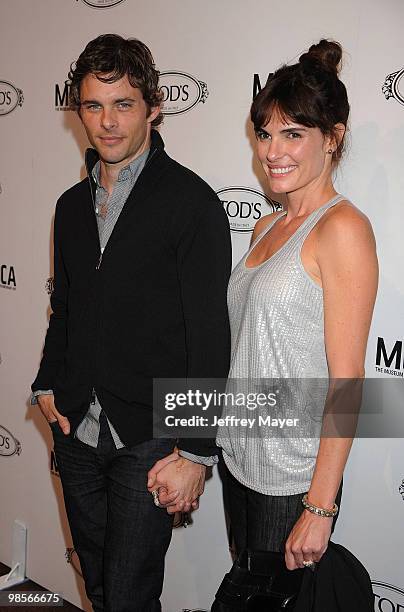 Actor James Marsden and wife Lisa Linde arrive at the Tod's Beverly Hills Reopening To Benefit MOCA at Tod's Boutique on April 15, 2010 in Beverly...