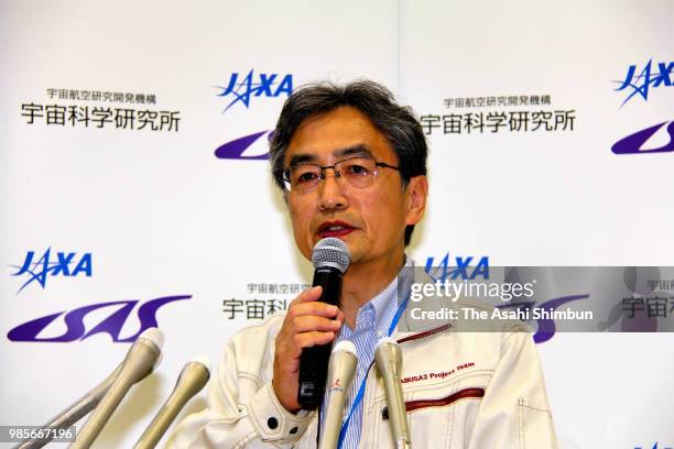 Makoto Yoshikawa, mission manager and associate professor at the Institute of Space and Astronautical Science speaks during a press conference after...