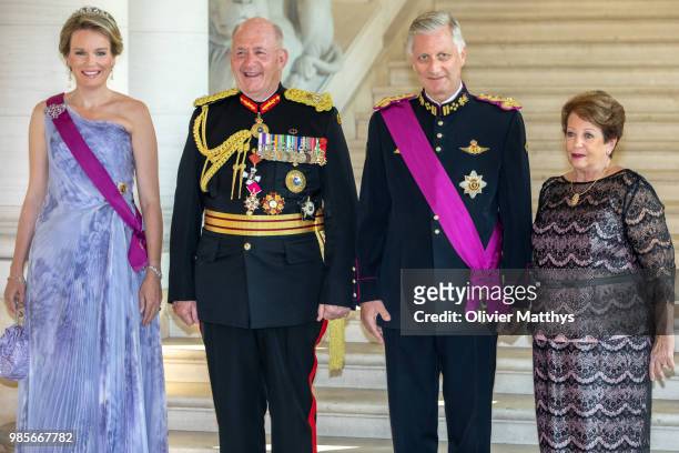 Queen Mathilde of Belgium, Sir Peter Cosgrove, Governor General of the Commonwealth of Australia, King Philip of Belgium and H.E. Lady Cosgrove pose...
