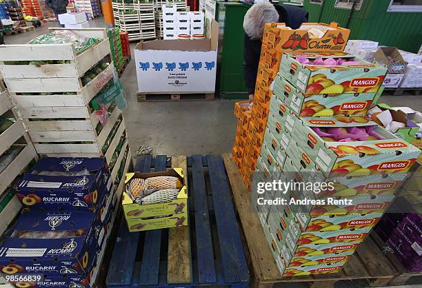 Only two boxes of Brazilian papaya fruits lay on a nearly empty palette beside mango fruits at the central market on April 20, 2010 in Berlin,...