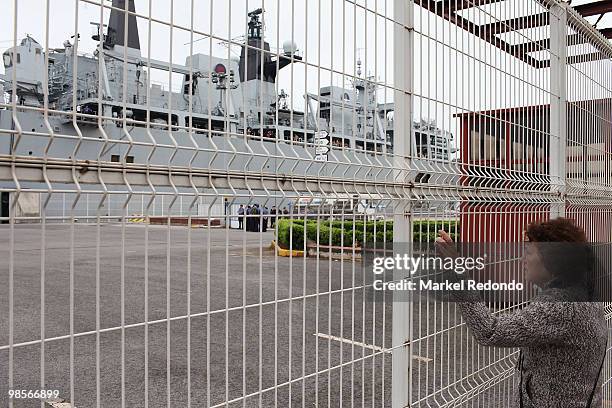 British passenger who did not manage to board on the HMS Albion, waits outside Santander port, on April 20, 2010 in Santander, Spain. The Royal...