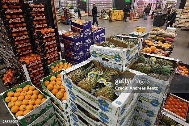 Boxes of fruits and vegetables are pictured at the central market on April 20, 2010 in Berlin, Germany. Imports of foreign foods such as Kenyan...