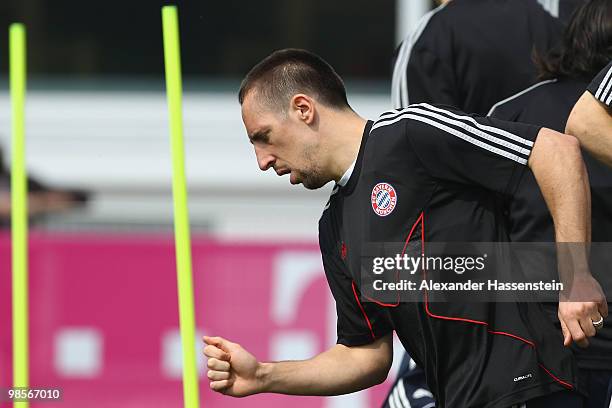 Franck Ribery runs during the Bayern Muenchen training session at Bayern's training ground 'Saebener Strasse' on April 20, 2010 in Munich, Germany....