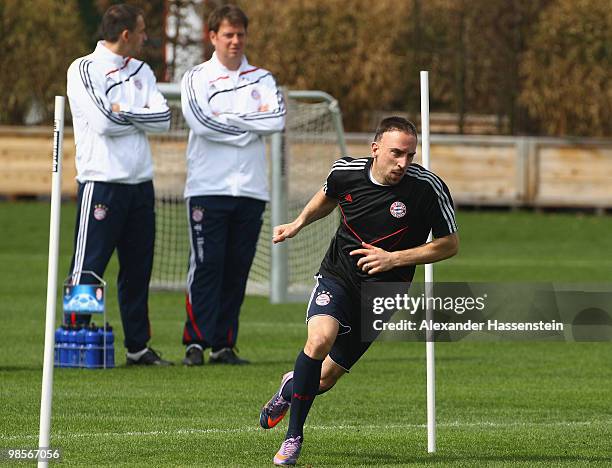 Franck Ribery runs during the Bayern Muenchen training session at Bayern's training ground 'Saebener Strasse' on April 20, 2010 in Munich, Germany....