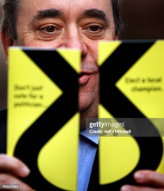 Scottish National Party leader Alex Salmond launches the party manifesto on April 20, 2010 in Glasgow, Scotland. Alex Salmond urged the electorate to...