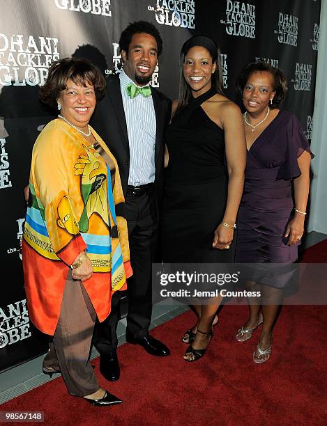 Nancy Jones, Professional Football Player Dhani Jones, Akila O'Grady and Karen Kerr pose for a photo at the exclusive viewing party for "Dhani...