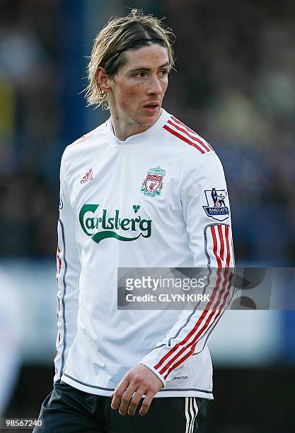 Liverpool's Spanish striker Fernando Torres in action during their English Premier League football match between Portsmouth and Liverpool at Fratton...