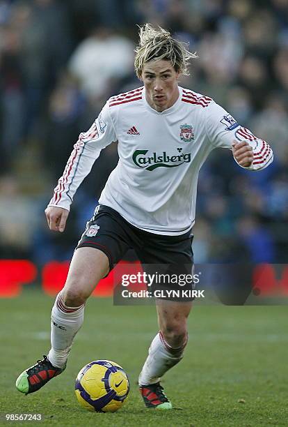 Liverpool's Spanish striker Fernando Torres in action during their English Premier League football match between Portsmouth and Liverpool at Fratton...