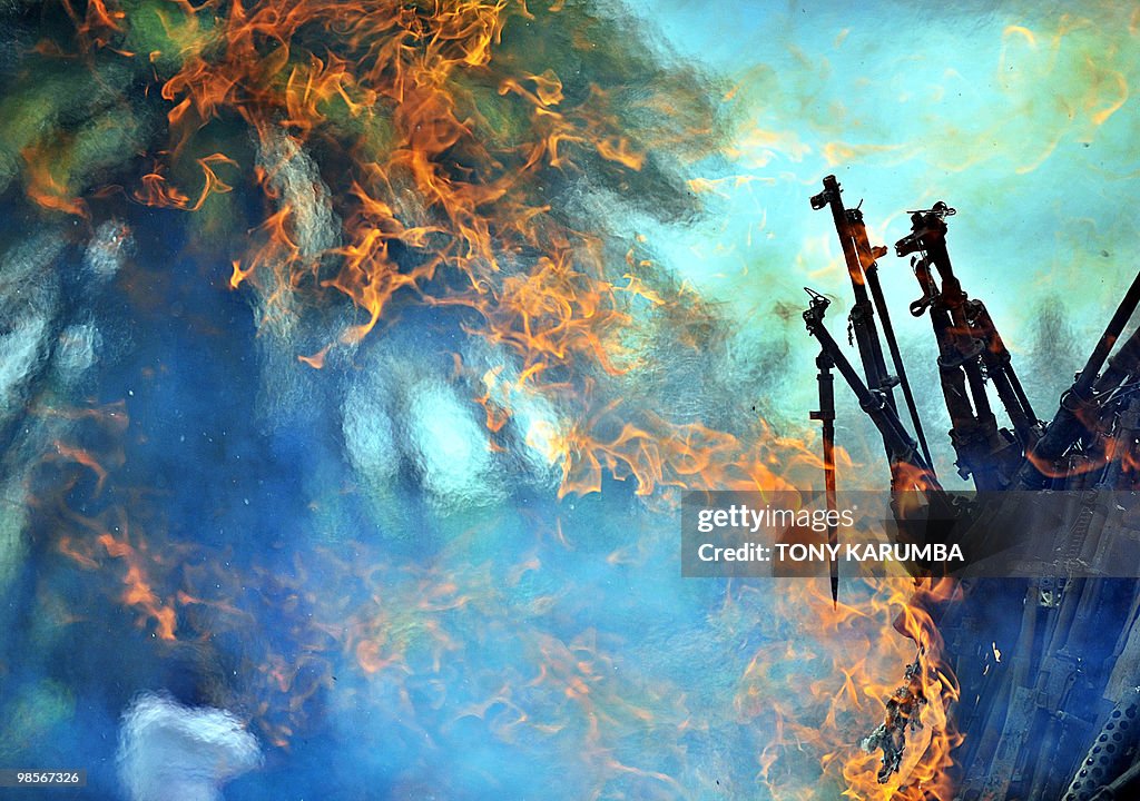 Illegal fire arms are burnt in Nairobi,