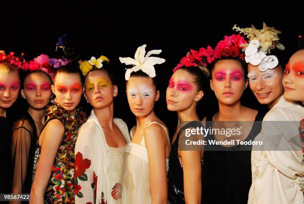 Models prepare backstage ahead of the Akira show on the fifth day of Rosemount Australian Fashion Week Spring/Summer 2008/09 Collections at the...