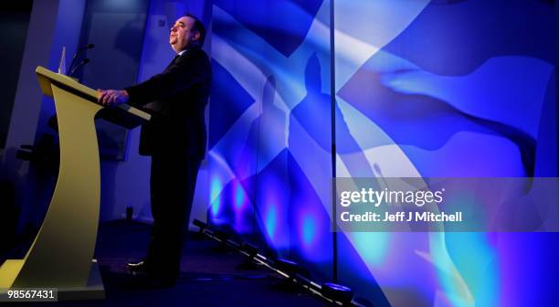 Scottish National Party leader Alex Salmond launches the party manifesto on April 20, 2010 in Glasgow, Scotland. Alex Salmond urged the electorate to...