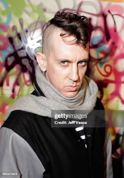 Designer Jeremy Scott arrives at Banksy's "Exit Through The Gift Shop" premiere at Los Angeles Theatre on April 12, 2010 in Los Angeles, California.