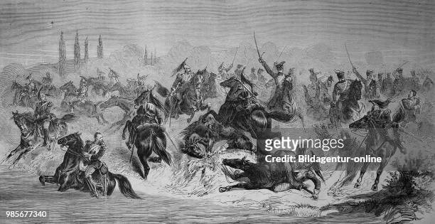 Attack of the 13th Prussian Hussars Regiment on French Cuirassiers at Beaumont on 30th August, Franco-German War 1870/71, digital improved...