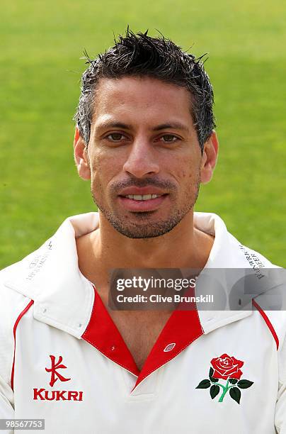 Sajid Mahmood of Lancashire poses for a portrait during the Lancashire CCC photocall at Old Trafford on April 12, 2010 in Manchester, England.