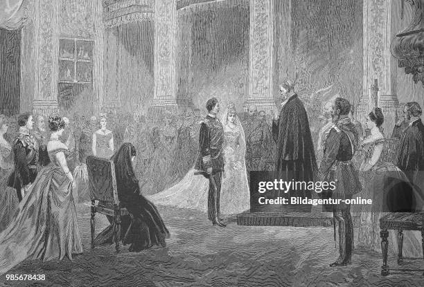 Wedding of Prince Henry of Prussia and Princess Irene of Hesse 1888, in the chapel of palais Charlottenburg, Berlin, Germany, Digital improved...