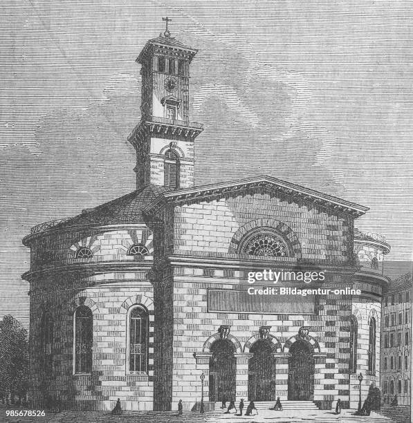 The church Protestantische Kirche, Matthaeus-Kirche, at Munich, Bavaria, Germany, Digital improved reproduction of an image published between 1880...