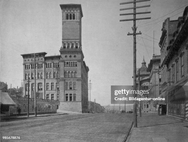 United States of America, the town hall on Pacific Avenue in the city of Tacoma, Washington State, digital improved reproduction of an original print...