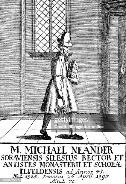 Schoolmaster in the 16th century, Schulmeister im 16. Jahrhundert von Michael Neander digital improved reproduction of a woodcut, published in the...