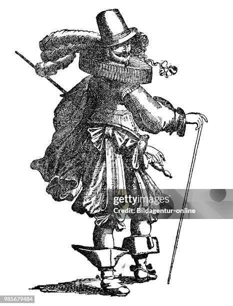 Der Deutsche Michel, the German Michael, a figure representing the national character of the German people, here an old fashioned cavalier as a...