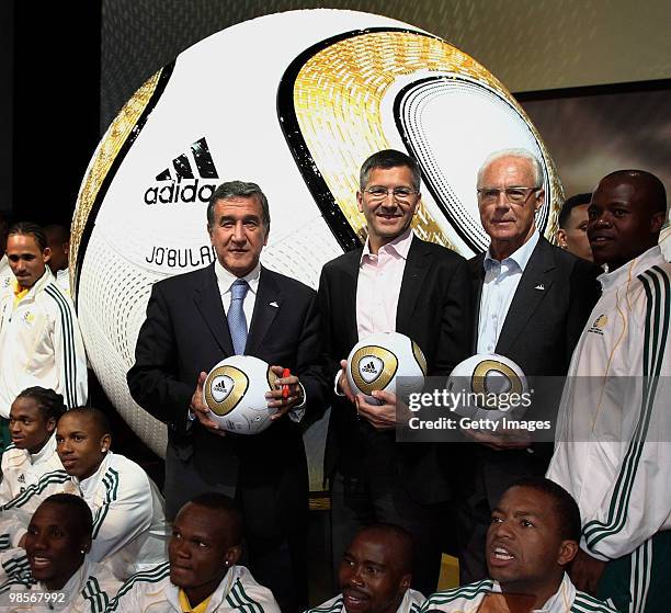 Head coach of the South African national soccer team Carlos Alberto Parreira, Adidas CEO Herbert Hainer and German football legend Franz Beckenbauer...