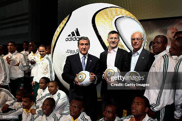 Head coach of the South African national soccer team Carlos Alberto Parreira, Adidas CEO Herbert Hainer and German football legend Franz Beckenbauer...