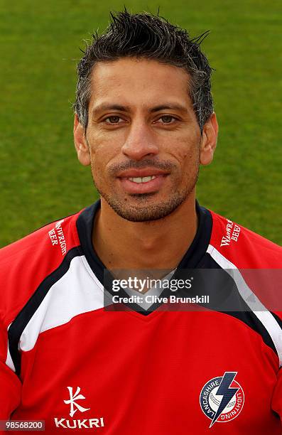 Sajid Mahmood of Lancashire poses for a portrait during the Lancashire CCC photocall at Old Trafford on April 12, 2010 in Manchester, England.
