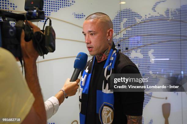 New signing for FC Internazionale Milano Radja Nainggolan signs his contract on June 25, 2018 in Milan, Italy.